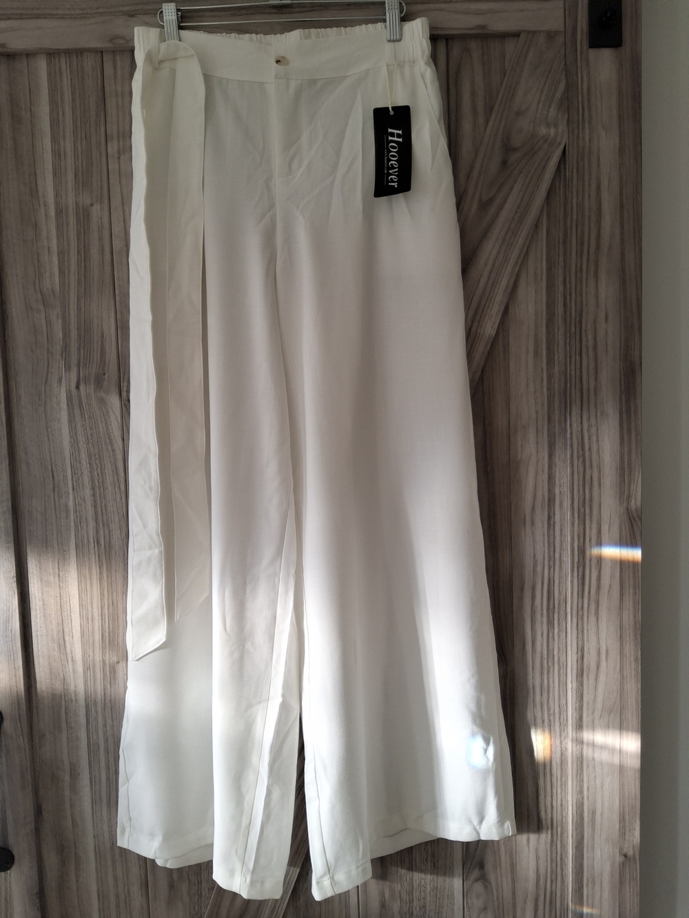 Hooever White Wide-Leg Tie-Waist Pants